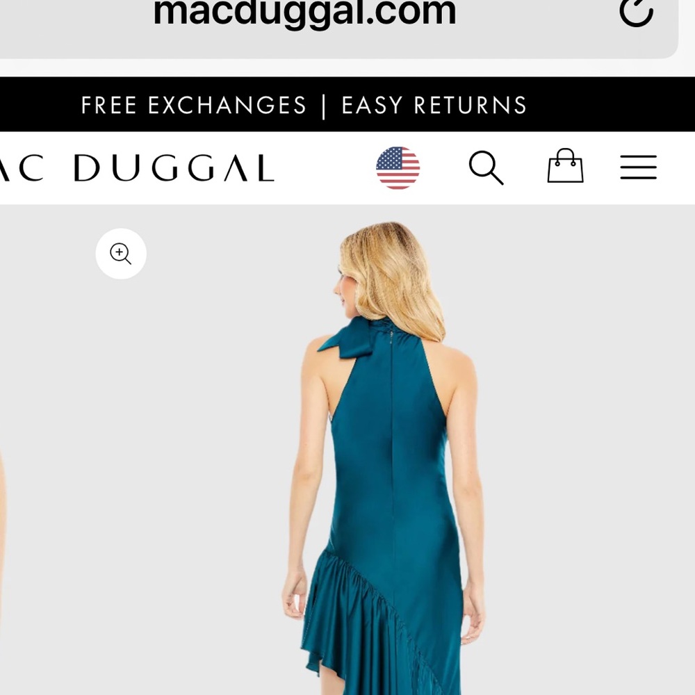 Mac Duggal Teal Asymmetrical Ruffle Dress
